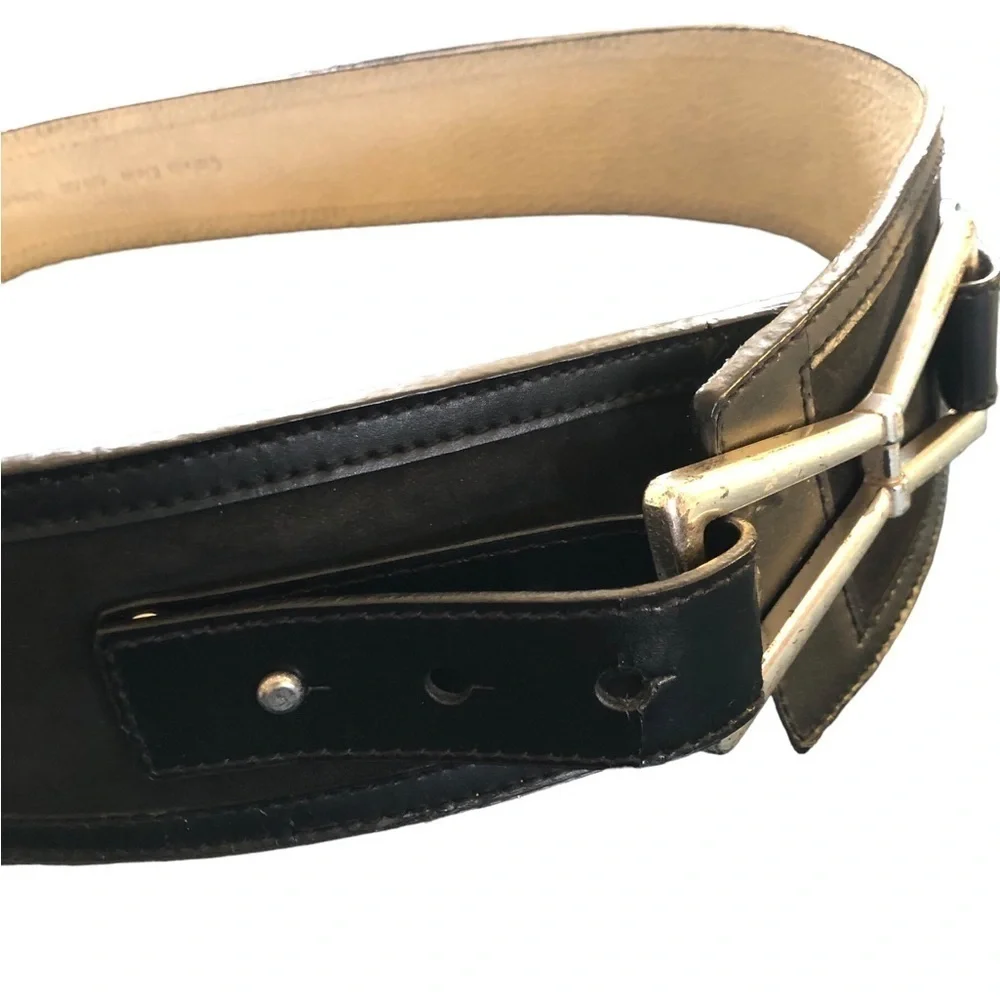Calvin Klein Wide Leather/Suede Belt Black Silver Logo Medallion 2.75”W Sz. XL